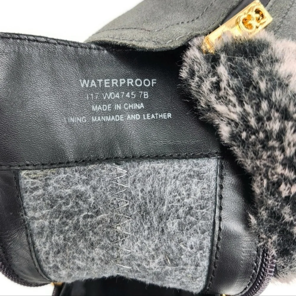 Cole Haan Quinney Grey Suede Faux Fur Waterproof Dual Zip Lug Sole Chelsea Boots